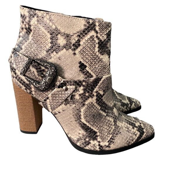 ANDREA 7 Ankle Booties Block Heel Western Python Snake Pointed Toe - Picture 4 of 12